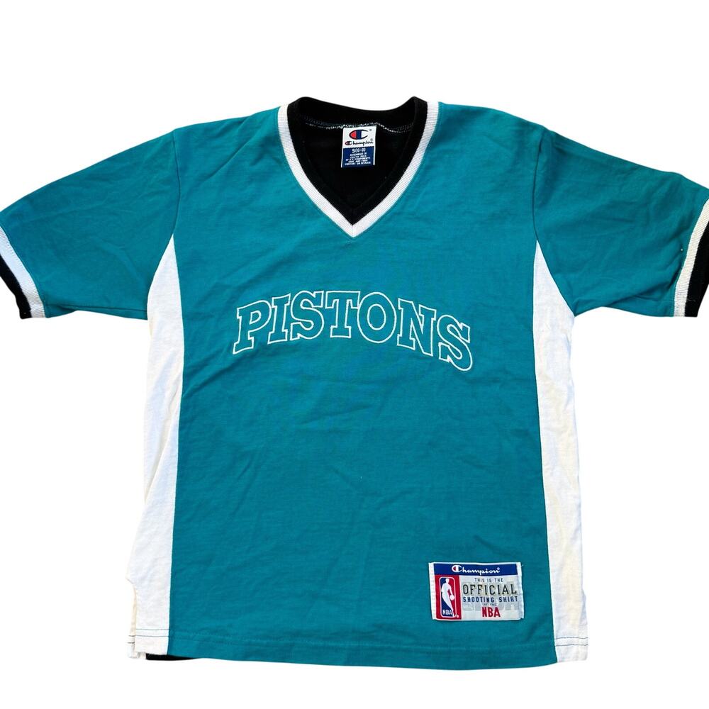 Vtg 1990s Champion Youth NBA Detroit Pistons Teal Shooting Shirt Size Small
